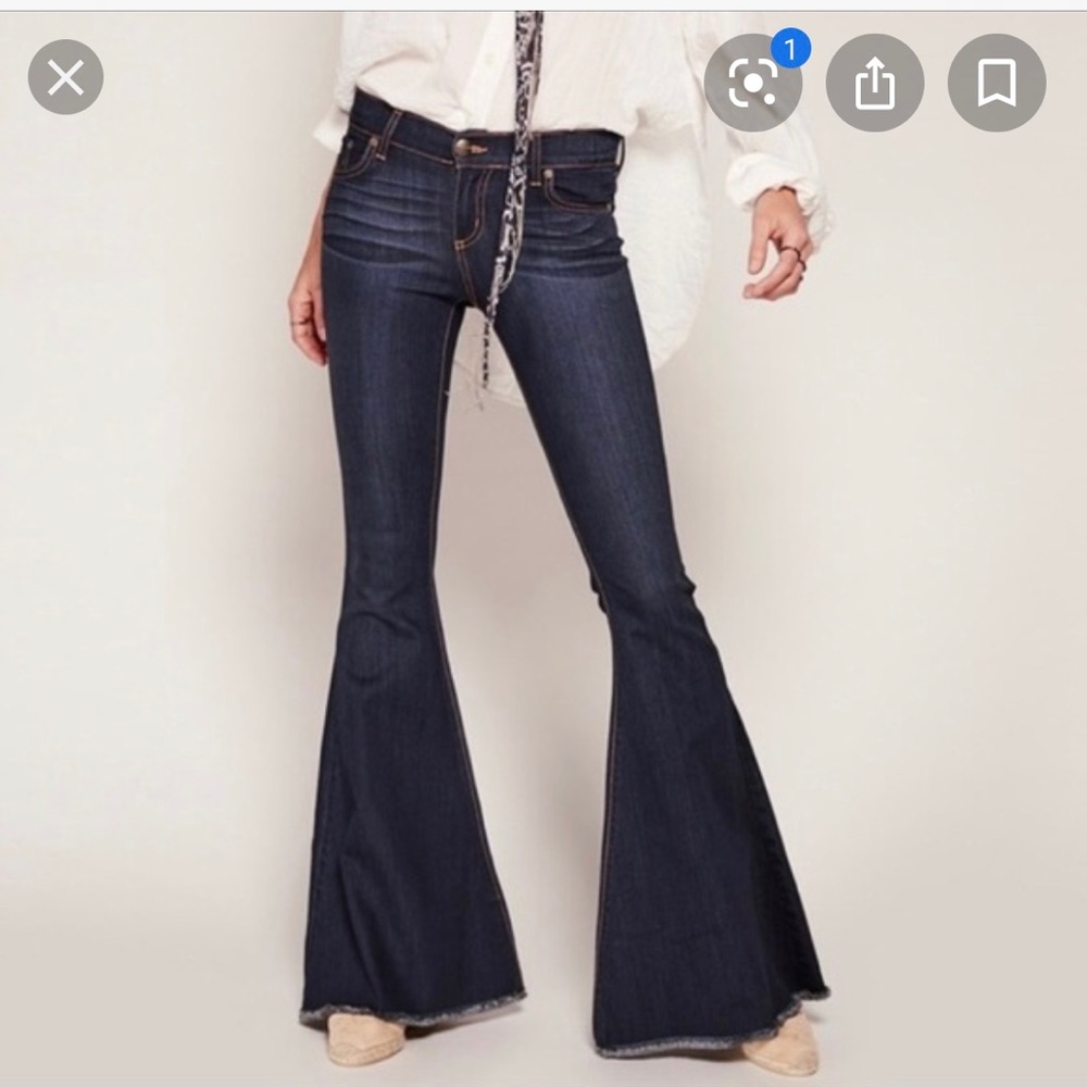 Free People Dark Wash Super Flare Denim